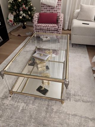 Mesa de centro cristal y metal dorada