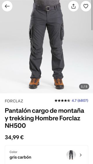 4 Pantalones Forclaz NH500 Gris 46 tipo Cargo