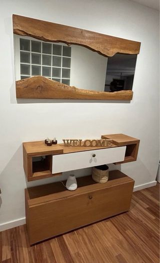 Recibidor, espejo y zapatero madera