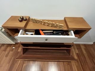 Recibidor, espejo y zapatero madera