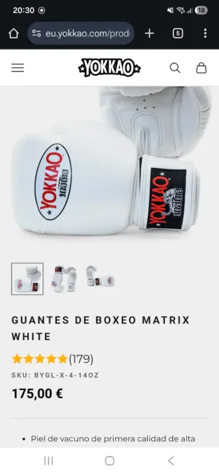 Guantes Yokkao 14 OZ Blancos Muay Thai.