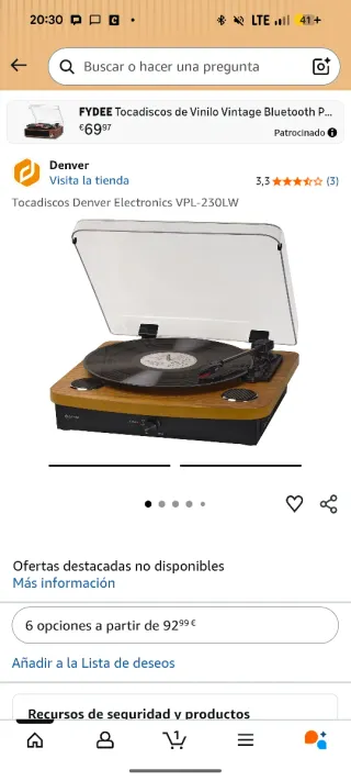 Tocadiscos Denver VPL-230LW Marrón/Negro