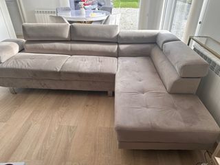 Sofá Chaise Longue Terciopelo Gris/Beige