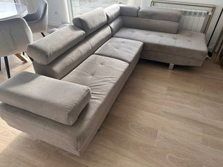 Sofá Chaise Longue Terciopelo Gris/Beige