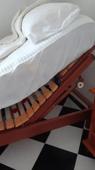 Cama articulada con colchón y mando con cable.