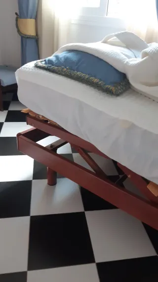 Cama articulada con colchón y mando con cable.