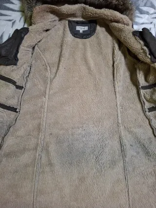 Cazadora polipiel mujer marrón y gris