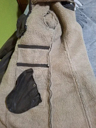 Cazadora polipiel mujer marrón y gris