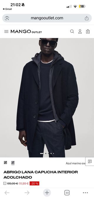 Abrigo Mango Lana con Capucha Negra