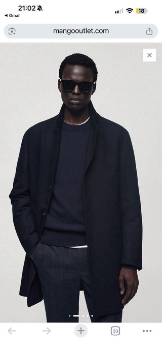 Abrigo Mango Lana con Capucha Negra