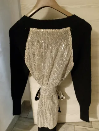 Cardigan donna con paillettes argento