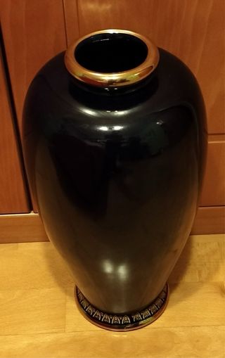 Jarrón Vintage Japonés Cerámica Negro y Dorado