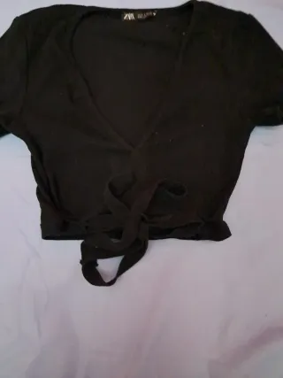 Camisa Zara Negra Escote Cruzado Talla XS