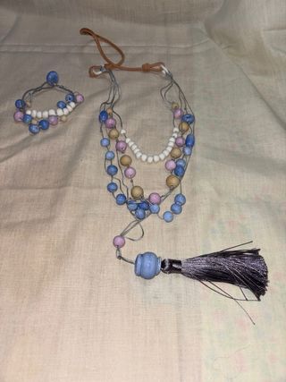 Collar Coral y Plata con Colgante