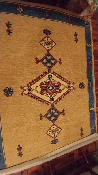 Alfombra de lana beige y azul sin estrenar