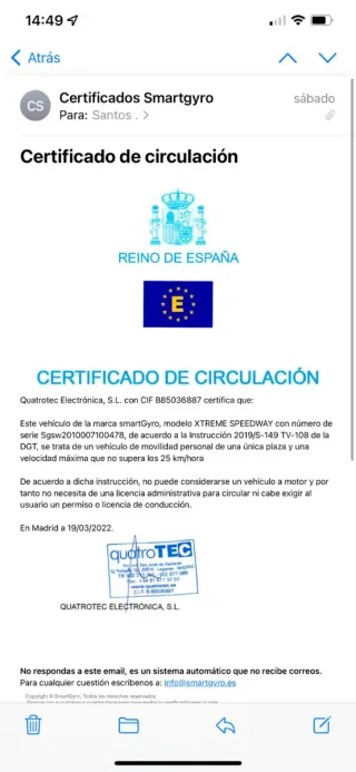 Patinete Speedway DGT Certificado