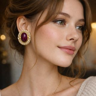 Orecchini dorati con pietra bordeaux