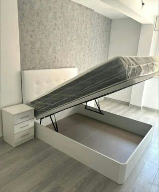 Base Cama Canapé Tapizado Negro/Marrón