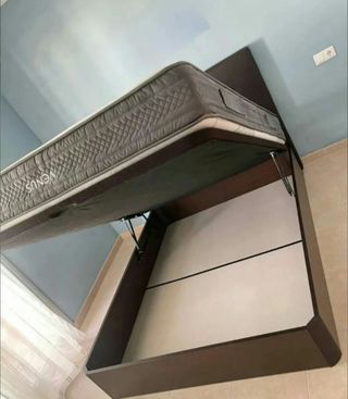 Base Cama Canapé Tapizado Negro/Marrón