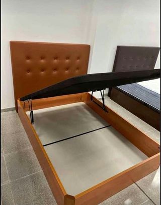 Base Cama Canapé Tapizado Negro/Marrón