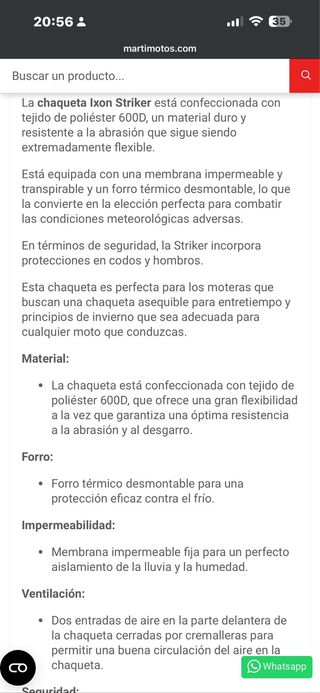 Chaqueta IXON STRIKER Negra Talla XXL