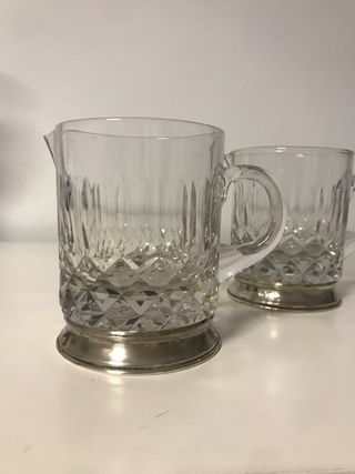Juego de 2 jarras de cristal y plata de ley