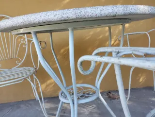 Mesa y 4 Sillas Jardín Metal y Piedra