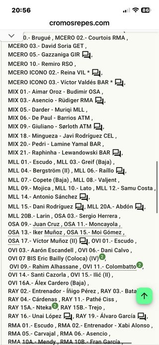 Lote cromos Liga Este 2025-26