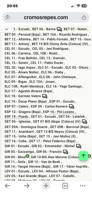 Lote cromos Liga Este 2025-26