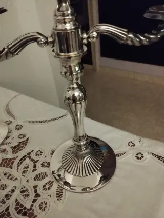 2 Candelabros Alpaca 3 Brazos + Velas Azules