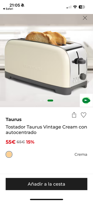 Tostadora Taurus Vintage Crema Doble Ranura
