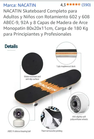 Skate NACATIN 80x20x11cm 8 Capas Arce