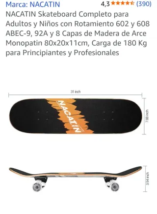 Skate NACATIN 80x20x11cm 8 Capas Arce