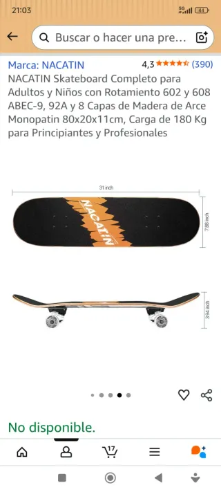 Skate NACATIN 80x20x11cm 8 Capas Arce