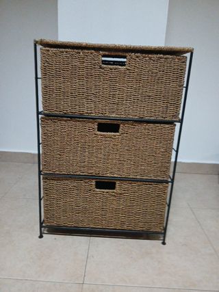 Cajonera mimbre y metal 3 cajones