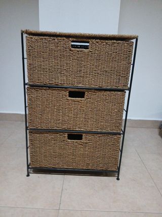 Cajonera mimbre y metal 3 cajones