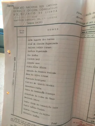 Documento Sindical Antigo