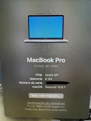 MacBook Pro 8GB 13 M1 2020 Plata