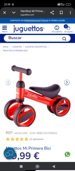 Bici sin pedales Juguettos roja