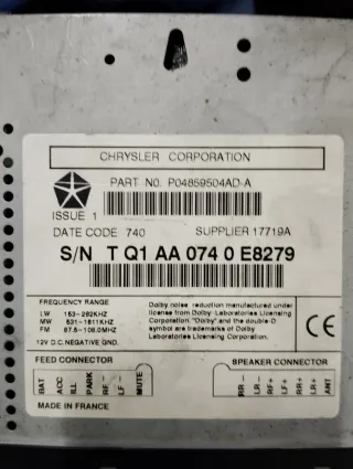 Radio Cassette Chrysler