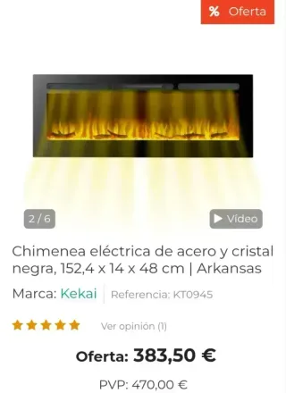 Chimenea eléctrica de acero y cristal Arkansas