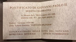 500 Lire Vaticano 1994 Argento Veritatis Splendor