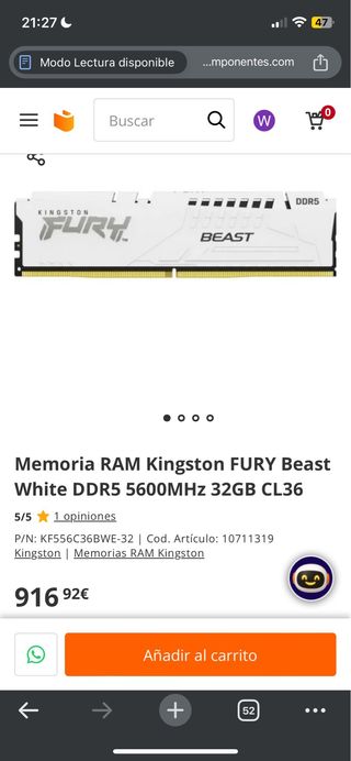 Memoria RAM Kingston FURY Beast DDR5