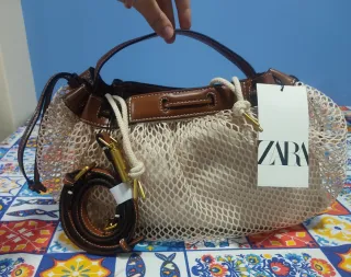Bolso Zara Malla Beige y Marrón
