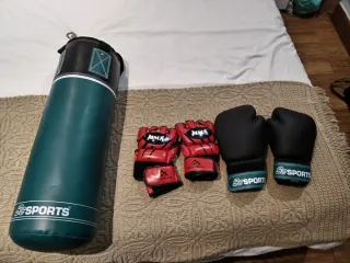 Saco de boxeo y guantes MMA