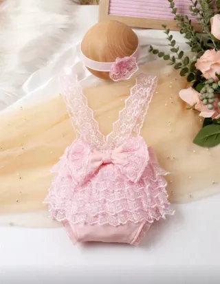 Conjunto muñeco reborn o recién nacido rosa encaje