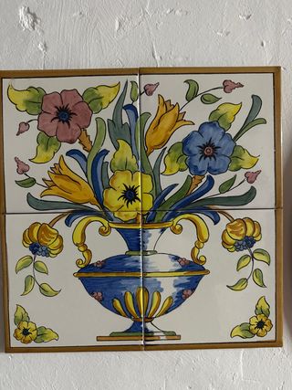 Cuadro de 4 azulejos florales pintado ha mano