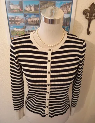 Cardigan Zara Rayas Blanco crema/marfil y Negro