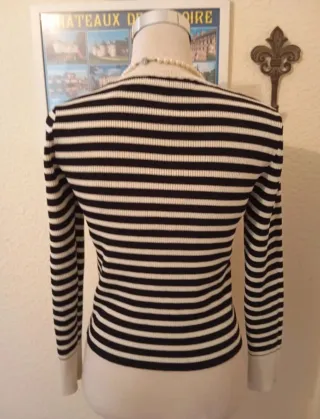 Cardigan Zara Rayas Blanco crema/marfil y Negro