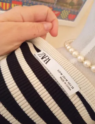 Cardigan Zara Rayas Blanco crema/marfil y Negro